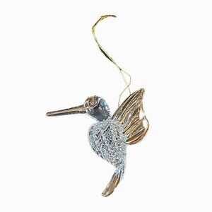 Clear Glass Hand Blown Hummingbird Ornament Gold Trim Vintage